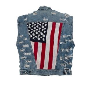 Furst Of A Kind Unisex American Flag Distressed Jean Vest Size Large